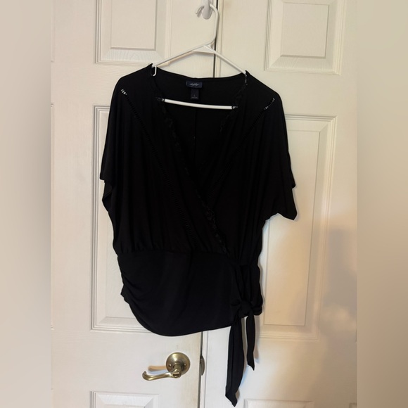 Daytrip Black Wrap Blouse with Tie Front - Picture 1 of 7